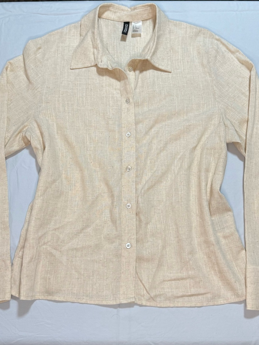 Cream Button-Down Linen Blend Shirt